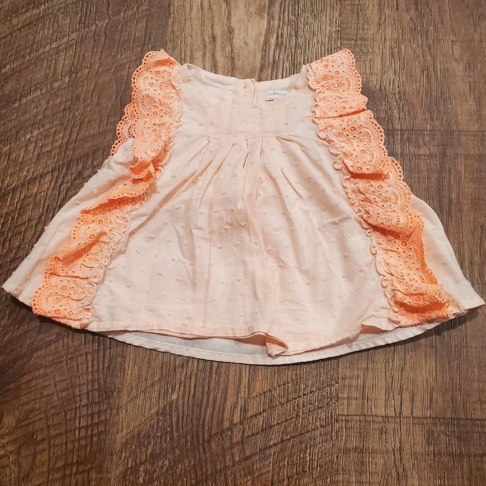 Catherine Malandrino Baby Girl Eyelet Pastel Pink Swiss Dot Top Chambray Shorts
